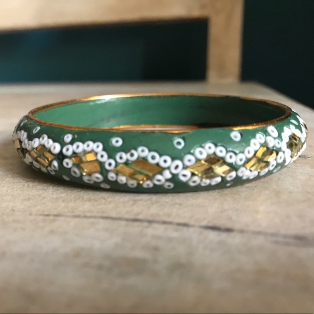 Vintage // Gold & Sage Beaded Bangle